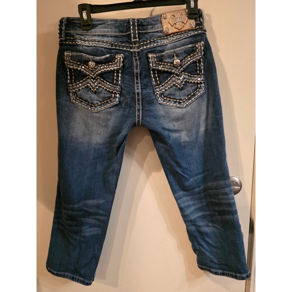 Miss Me Signature Cuffed Capri Jeans Medium Wash Sequin Embellished Size 30